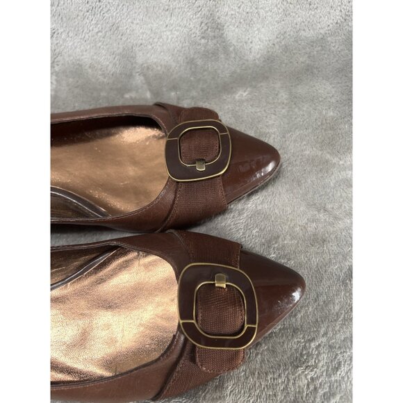 Vtg Y2k Kenneth Reaction Cole 7.5 brown Leather D’Orsay Flats Pointed Toe Heel - Picture 2 of 9